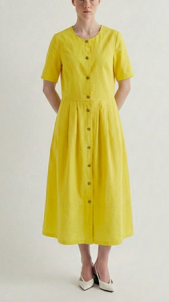 Платье хлопок на пуговицах с юбкой в складку