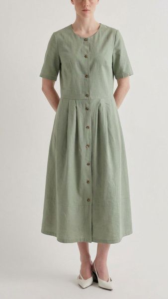 Платье хлопок на пуговицах с юбкой в складку