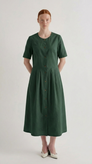 Платье хлопок на пуговицах с юбкой в складку
