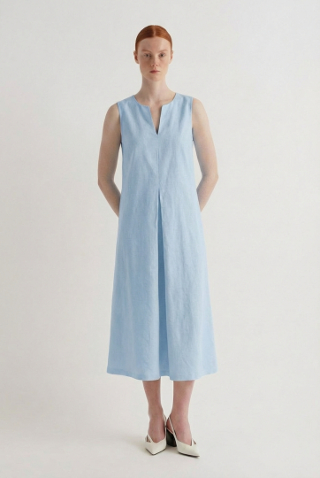 Платье хлопок без рукавов со складкой