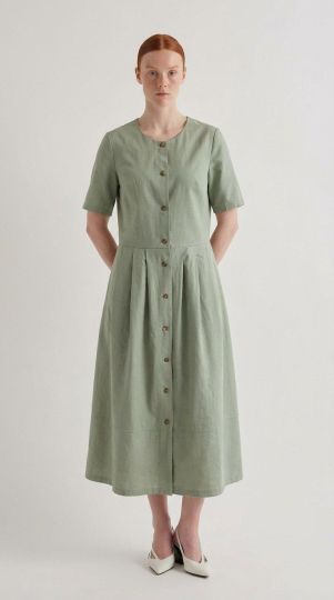 Платье хлопок на пуговицах с юбкой в складку
