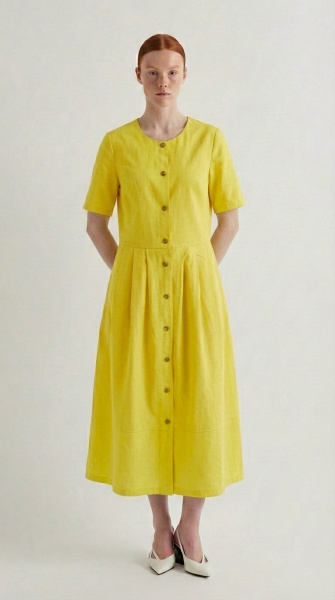 Платье хлопок на пуговицах с юбкой в складку