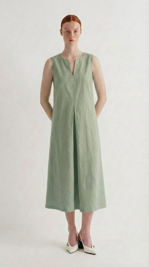 Платье хлопок без рукавов со складкой