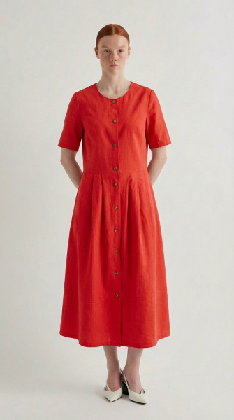 Платье хлопок на пуговицах с юбкой в складку